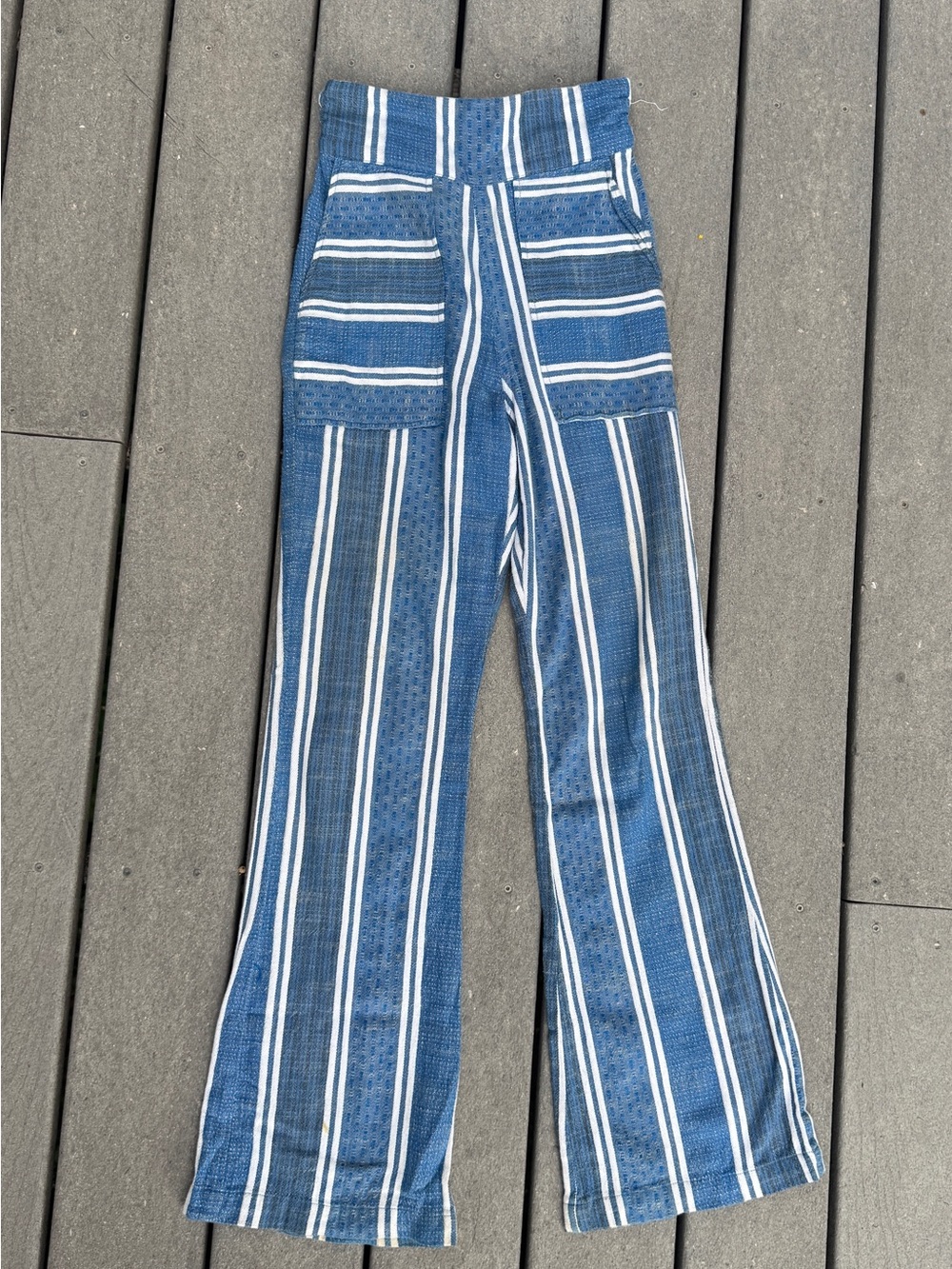 Striped Blue High-Waist Bootcut Pants